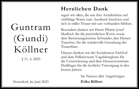 Traueranzeige von Guntram Köllner von Oberhessische Zeitung