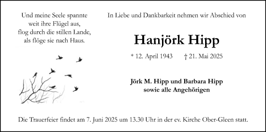 Traueranzeige von Hanjörk Hipp von Oberhessische Zeitung