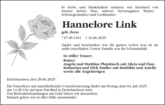 Traueranzeige von Hannelore Link von Kreis-Anzeiger
