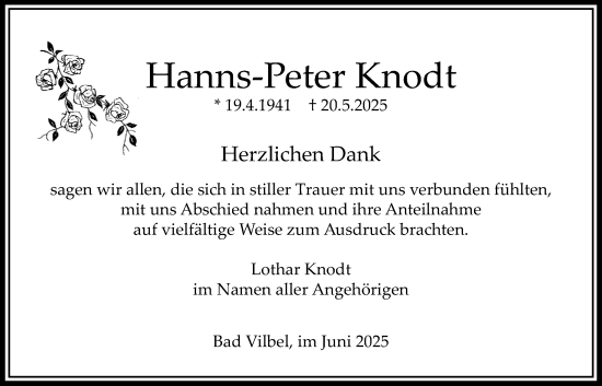 Traueranzeige von Hanns-Peter Knodt von Bad Vilbel/Karben