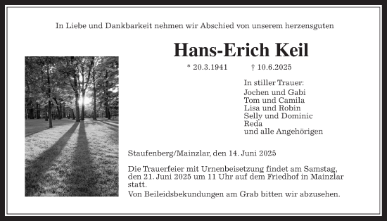 Traueranzeige von Hans-Erich Keil von Giessener Anzeiger, Giessener Allgemeine, Alsfelder Allgemeine
