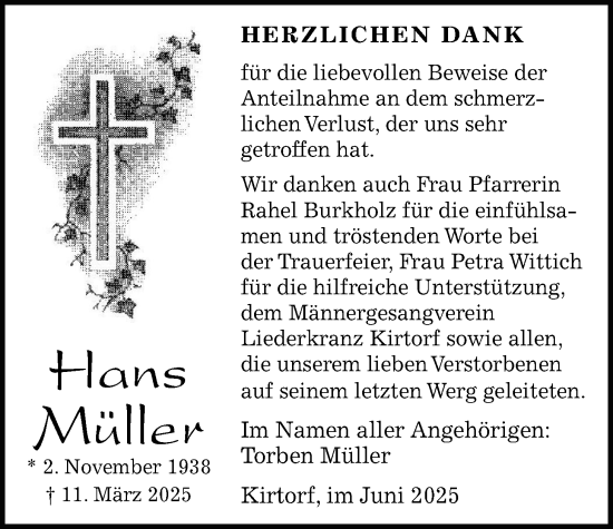 Traueranzeige von Hans Müller von Oberhessische Zeitung