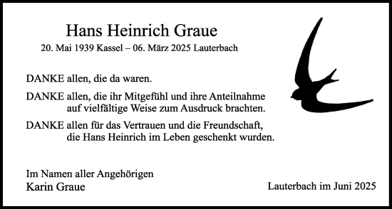Traueranzeige von Hans Heinrich Graue von Lauterbacher Anzeiger