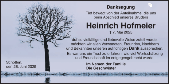 Traueranzeige von Heinrich Hofmeier von Kreis-Anzeiger