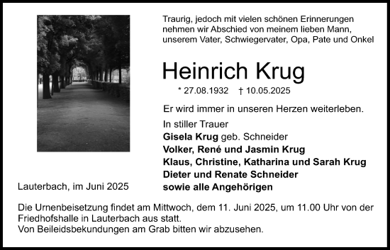 Traueranzeige von Heinrich Krug von Lauterbacher Anzeiger