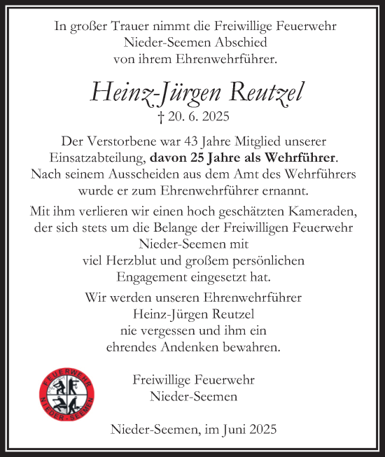 Traueranzeige von Heinz-Jürgen Reutzel von Kreis-Anzeiger