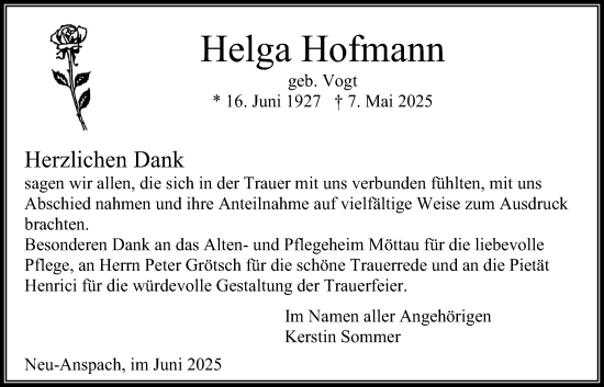 Traueranzeige von Helga Hofmann von Usinger Anzeiger