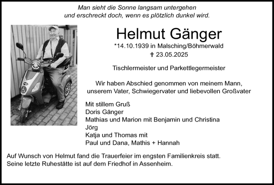 Traueranzeige von Helmut Gänger von Wetterauer Zeitung