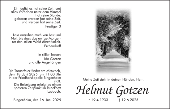 Traueranzeige von Helmut Gotzen von Wetterauer Zeitung