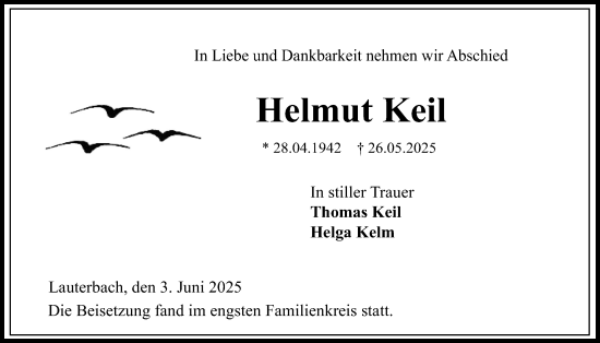 Traueranzeige von Helmut Keil von Lauterbacher Anzeiger