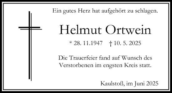 Traueranzeige von Helmut Ortwein von Kreis-Anzeiger