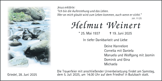 Traueranzeige von Helmut Weinert von Butzbacher Zeitung