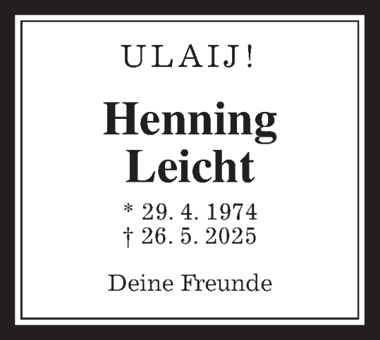 Traueranzeige von Henning Leicht von Giessener Anzeiger