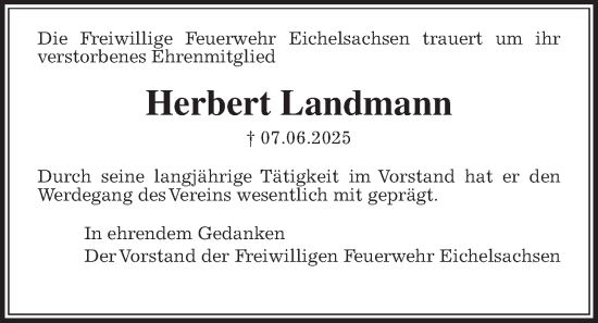 Traueranzeige von Herbert Landmann von Kreis-Anzeiger