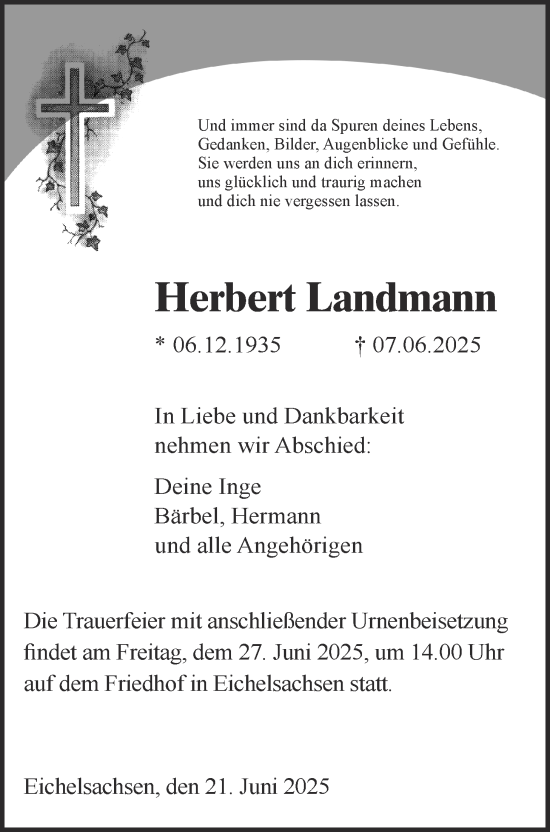 Traueranzeige von Herbert Landmann von Kreis-Anzeiger
