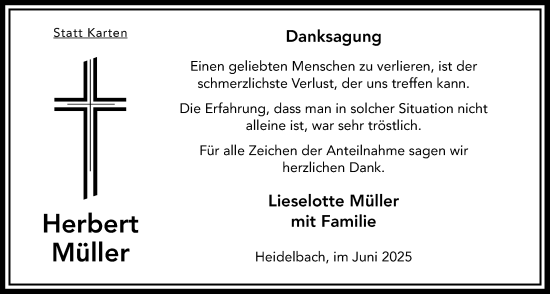 Traueranzeige von Herbert Müller von Oberhessische Zeitung