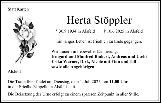 Traueranzeige von Herta Stöppler 