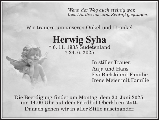 Traueranzeige von Herwig Syha von Butzbacher Zeitung