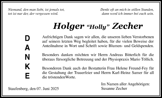 Traueranzeige von Holger Zecher von Giessener Allgemeine, Alsfelder Allgemeine