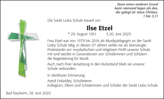 Traueranzeige von Ilse Etzel von Wetterauer Zeitung