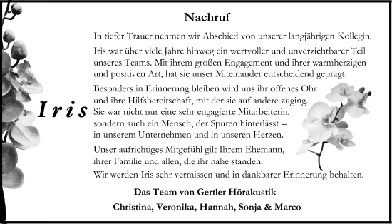 Traueranzeige von Iris  von Lauterbacher Anzeiger, Oberhessische Zeitung