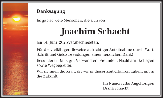 Traueranzeige von Joachim Schacht von Giessener Allgemeine, Alsfelder Allgemeine