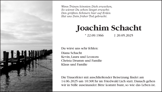 Traueranzeige von Joachim Schacht von Giessener Anzeiger, Giessener Allgemeine, Alsfelder Allgemeine