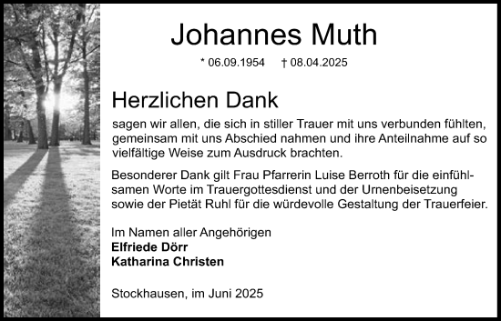 Traueranzeige von Johannes Muth von Lauterbacher Anzeiger