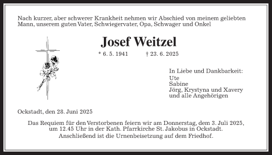 Traueranzeige von Josef Weitzel von Wetterauer Zeitung