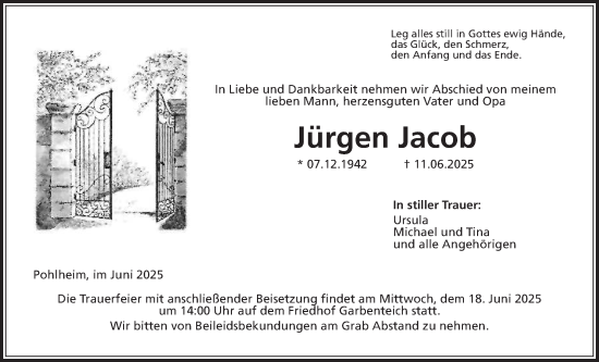 Traueranzeige von Jürgen Jacob von Giessener Anzeiger, Giessener Allgemeine, Alsfelder Allgemeine
