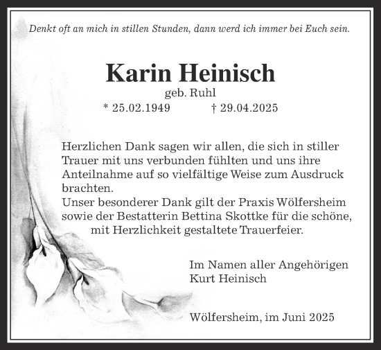 Traueranzeige von Karin Heinisch von Wetterauer Zeitung