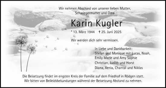Traueranzeige von Karin Kugler von Wetterauer Zeitung