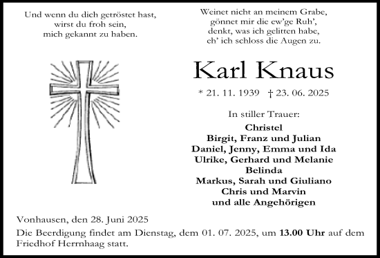 Traueranzeige von Karl Knaus von Kreis-Anzeiger