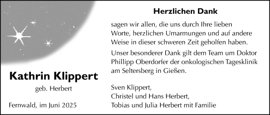 Traueranzeige von Kathrin Klippert von Giessener Anzeiger, Giessener Allgemeine, Alsfelder Allgemeine
