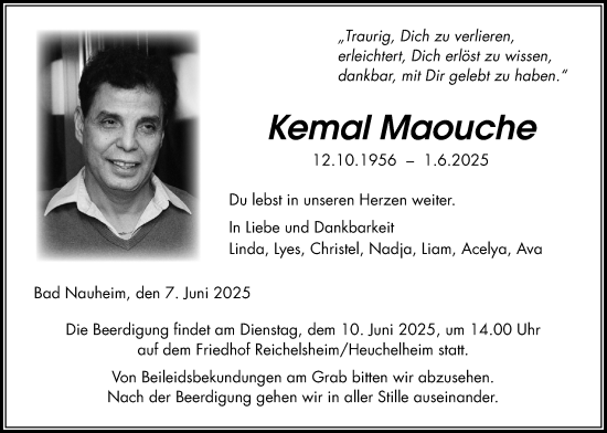 Traueranzeige von Kemal Maouche von Wetterauer Zeitung