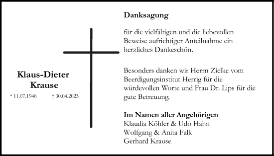 Traueranzeige von Klaus-Dieter Krause von Lauterbacher Anzeiger, Lauterbacher Anzeiger