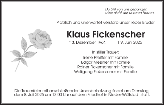 Traueranzeige von Klaus Fickenscher von Wetterauer Zeitung