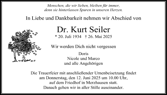 Traueranzeige von Kurt Seiler von Usinger Anzeiger