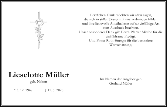 Traueranzeige von Lieselotte Müller von Giessener Allgemeine, Alsfelder Allgemeine