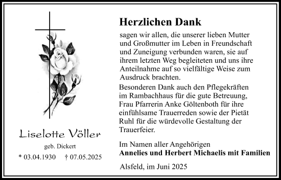 Traueranzeige von Liselotte Völler von Lauterbacher Anzeiger