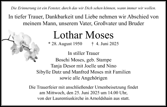 Traueranzeige von Lothar Moses von Usinger Anzeigenblatt
