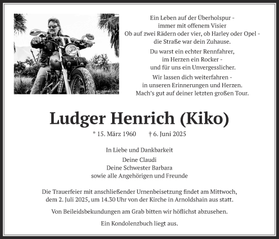 Traueranzeige von Ludger Henrich von Usinger Anzeigenblatt