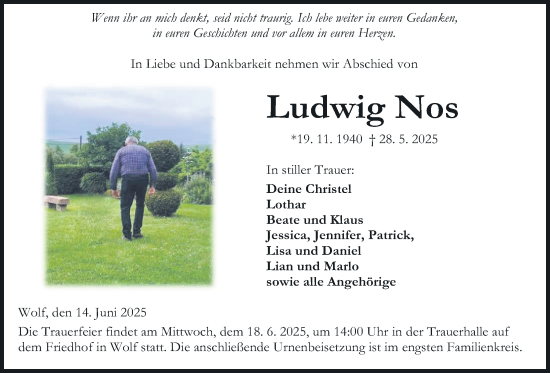 Traueranzeige von Ludwig Nos von Kreis-Anzeiger