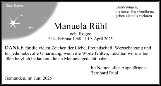 Traueranzeige von Manuela Rühl von Usinger Anzeigenblatt