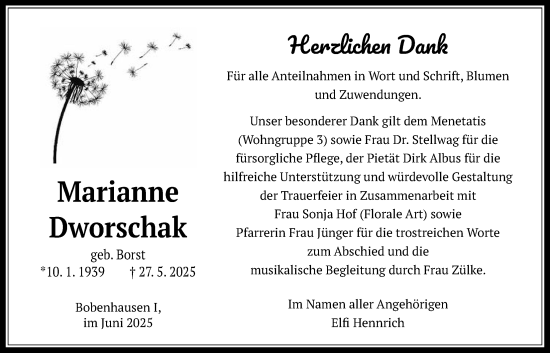 Traueranzeige von Marianne Dworschak von Kreis-Anzeiger