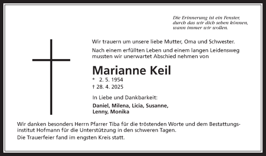 Traueranzeige von Marianne Keil von Heimatzeitung Grünberg + Laubach, Heimatzeitung Grünberg + Laubach