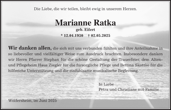 Traueranzeige von Marianne Ratka von Wetterauer Zeitung