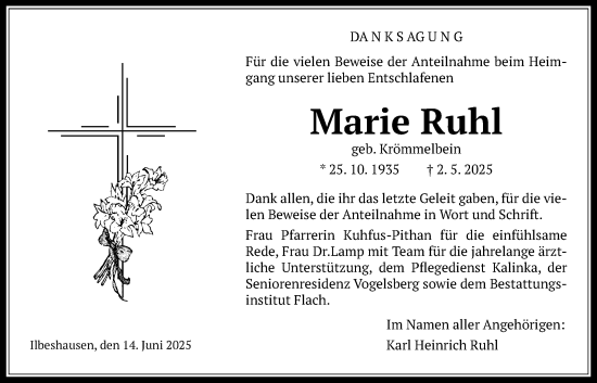 Traueranzeige von Marie Ruhl von Lauterbacher Anzeiger