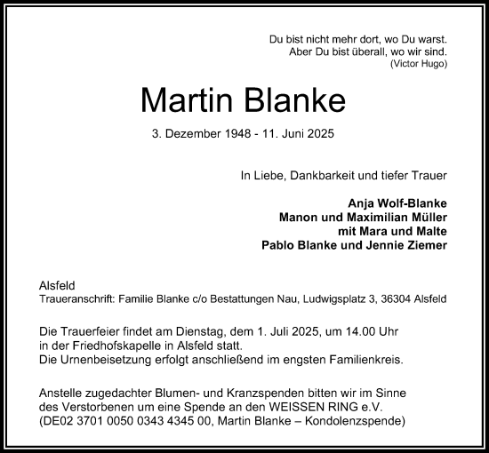 Traueranzeige von Martin Blanke 