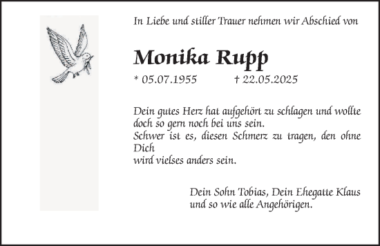 Traueranzeige von Monika Rupp von Giessener Allgemeine, Alsfelder Allgemeine, Wetterauer Zeitung